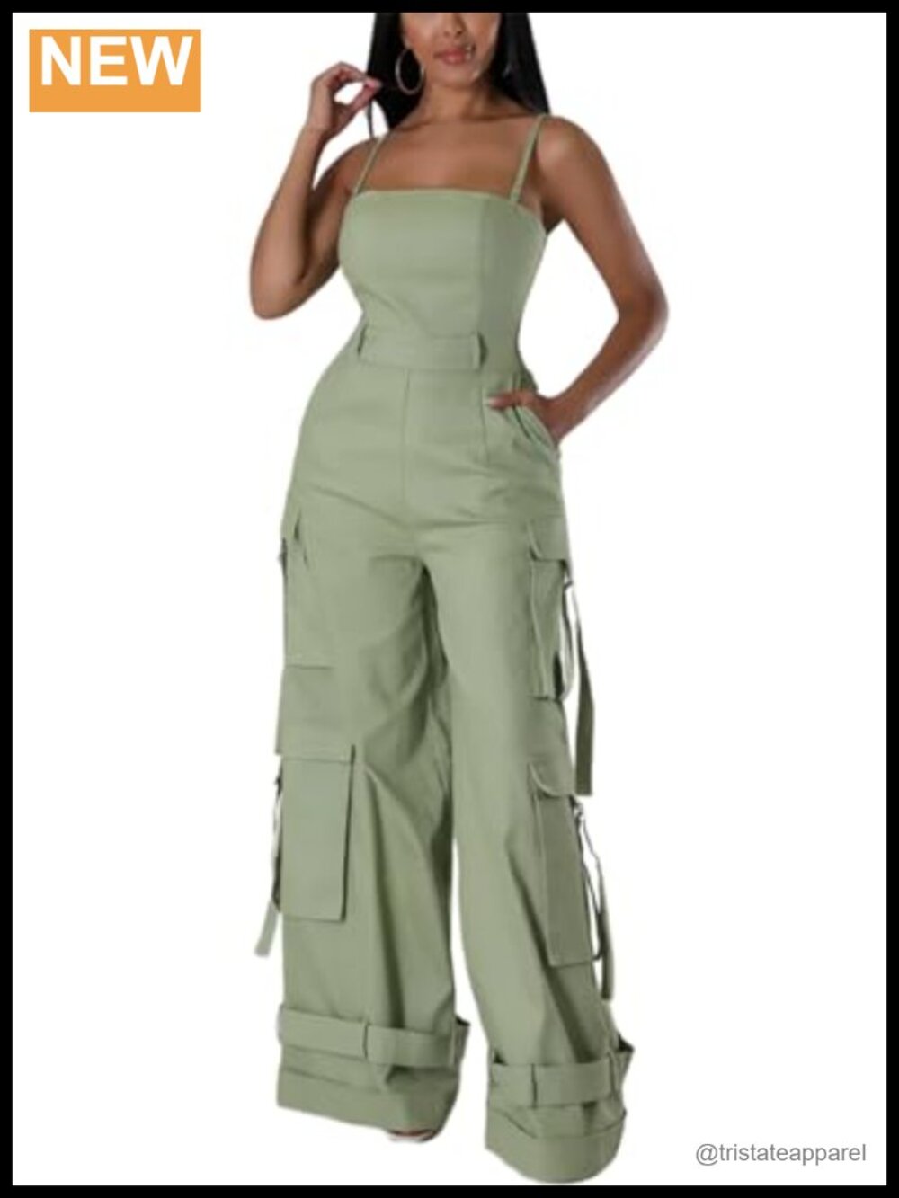 SHINFY Women's Cargo Jumpsuit Spaghetti Strap Wide Leg Romper Pants